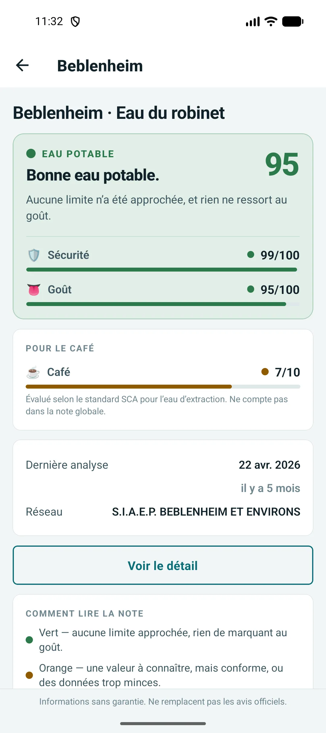 Un verdict vert pour Beblenheim, note 95, avec 99 en sécurité et 95 en goût